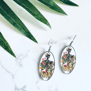 2/$30🌵 Grunge Fairy Skeleton Floral Earrings Goth Dia De Los Muertos Acrylic